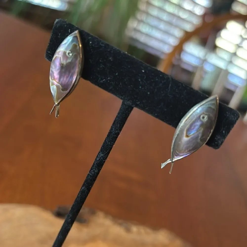Mexico Abalone Fish Screw Back Earrings